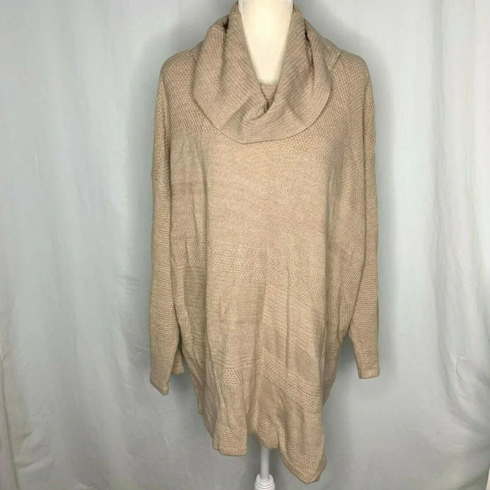 Westbound Cowl Neck Sweater 3X Tan Graham Cracker